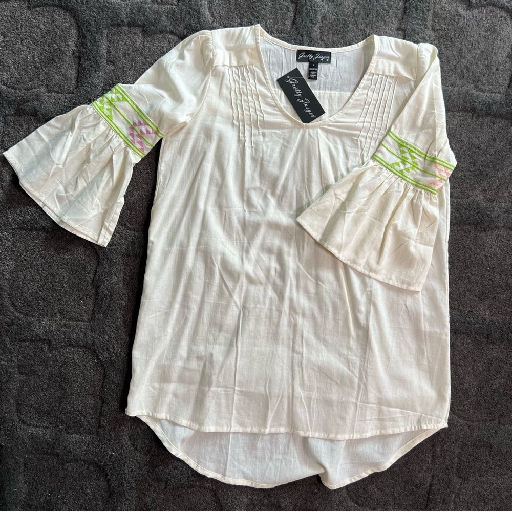 Gretty Zueger embroidered bell sleeve dress NWT lightweight small